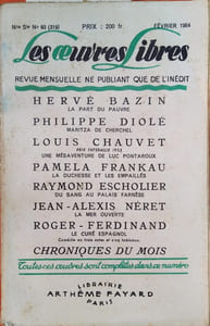 Le curé espagnol. Comédie en trois actes et cinq tableaux. Texte paru dans le N° 93 (Nouvelle série) de la revue les Oeuvres Libres qui contient 6 autres romans et nouvelles inédits de Hervé Bazin, Philippe Diolé, Louis Chauvet, Pamela Frankau, Raymond Escholier, Jean-Alexis Néret.