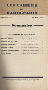 Les Cahiers de Radio-Paris 1932 : Supplément N° 1 : Les conseils de la Faculté. Conférences données dans l'auditorium de la Compagnie française de radiophonie.