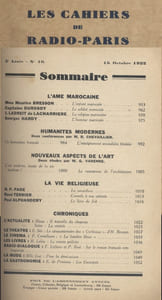 Les Cahiers de Radio-Paris 1932-10 : L'âme marocaine. Humanités modernes. Nouveaux aspects de l'art … Conférences données dans l'auditorium de la Compagnie française de radiophonie.