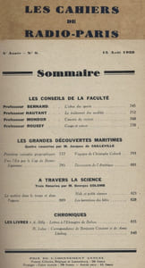 Les Cahiers de Radio-Paris 1933-8 : Les conseils de la Faculté, les grandes découvertes maritimes - A travers la science ... Conférences données dans l'auditorium de la Compagnie française de radiophonie.