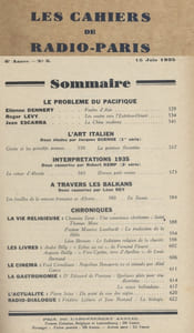 Les Cahiers de Radio-Paris 1935-6 : Le problème du Pacifique, l'art italien, les Balkans ... Conférences données dans l'auditorium de la Compagnie française de radiophonie.