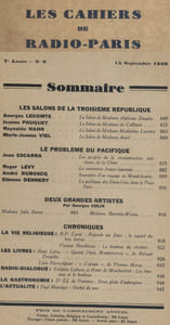 Les Cahiers de Radio-Paris 1936-9 : Les salons de la troisième République, le problème du Pacifique … Conférences données dans l'auditorium de la Compagnie française de radiophonie.