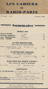 Les Cahiers de Radio-Paris 1937-3 : France 1937 - Charles Oulmont - Louis Sechan … Conférences données dans l'auditorium de la Compagnie française de radiophonie.