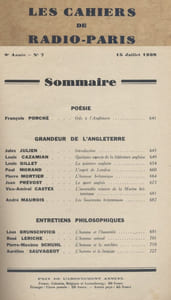 Les Cahiers de Radio-Paris 1938-7 : Grandeur de l'Angleterre - Entretiens philosophiques … Conférences données dans l'auditorium de la Compagnie française de radiophonie.