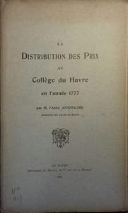 La distribution des prix au collège du Havre en l'année 1777.