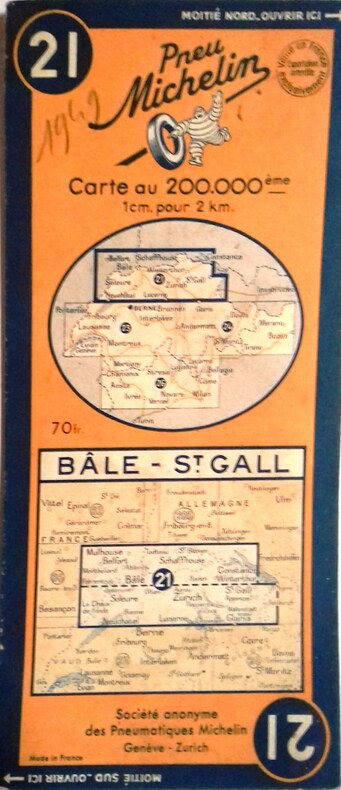 Ancienne Carte Michelin N° 21 : Bâle - St Gall. Carte au 200.000e.. CARTE MICHELIN 