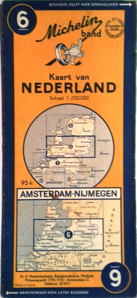 Kaart van Nederland N&deg; 6. Amsterdam-Nijmegen. Schaal 1:200.000. CARTE MICHELIN 