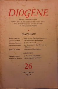 Diogène. Revue trimestrielle. N° 26. Caillois - Chadwick - Gusdorf - Nikki R. Keddie - Jaakko Ahokas ...