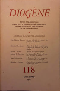 Diogène. Revue trimestrielle. N° 118. Lectures de l'oeuvre littéraire.