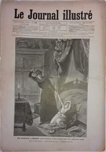 Le Journal illustré. Gravure à la Une : Une enfant martyrisée par une grande dame à Madrid. Gravure intérieure double page : Catastrophe ferroviaire de Moenchenstein (près Bâle).