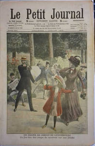 Le Petit journal - Supplément illustré N° 973 : Drame au jardin du Luxembourg. (Gravure en première page). Gravure en dernière page: Triple exécution en Algérie.