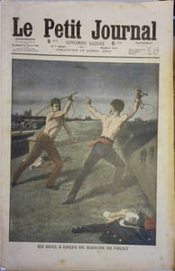 Le Petit journal - Supplément illustré N° 1013 : Duel à coups de manches de fouet. (Gravure en première page). Gravure en dernière page: Le ballon allemand "Pommern" se perd dans la Baltique.