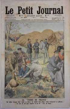 Le Petit journal - Supplément illustré N° 1095 : Un ballon français tombe en Alsace. (Gravure en première page). Gravure en dernière page: Combat sous ...