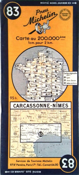 Ancienne Carte Michelin N&deg; 83 : Carcassonne - N&icirc;mes. Carte au 200.000e.. CARTE MICHELIN 