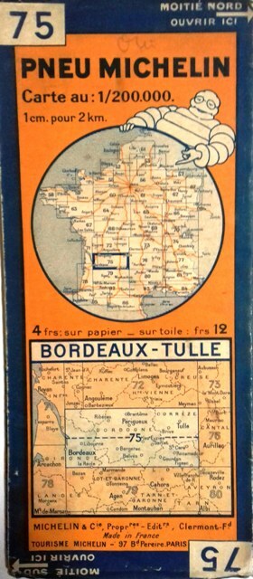 Ancienne Carte Michelin N° 75 : Bordeaux - Tulle. Carte au 200.000e.. CARTE MICHELIN 