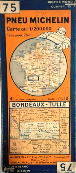 Ancienne Carte Michelin N&deg; 75 : Bordeaux - Tulle. Carte au 200.000e.. CARTE MICHELIN 
