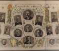 Le ministère Briand. Portraits des ministres. Gravure en couleurs extraite de l'histoire illustrée de la guerre du droit, d'Emile Hinzelin.. DEFENSE ...