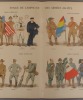 Tenue de campagne des armées alliées. Gravure en couleurs extraite de l'histoire illustrée de la guerre du droit, d'Emile Hinzelin.. UNIFORMES 