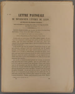 Lettre pastorale de Monseigneur l'évêque de Luçon, qui prescrit des prières publiques pour demander la cessation de la pluie et un temps favorable aux biens de la terre.