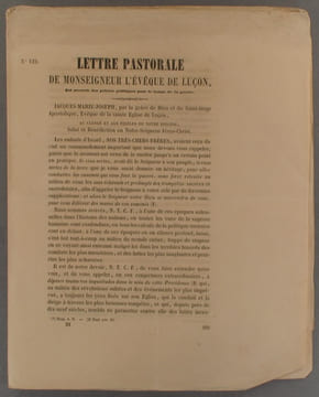 Lettre pastorale de Monseigneur l'évêque de Luçon, qui prescrit des prières publiques pour le temps de la guerre (de Crimée). Suivi de : Lettre ...