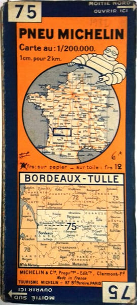 Ancienne Carte Michelin N&deg; 75 : Bordeaux - Tulle. Carte au 200.000e.. CARTE MICHELIN 