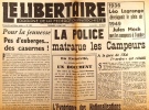 Le libertaire. Organe de la fédération anarchiste. N° 184. La police matraque les campeurs. Pour la jeunesse pas d'auberges ... des casernes ! Une ...