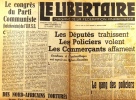 Le libertaire. Organe de la fédération anarchiste. N° 330. Congrès du Parti communiste de l'URSS. Des nord-africains torturés par des policiers ...