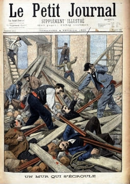 Le Petit journal - Supplément illustré N° 481 : Un mur qui s'écroule (Gravure en première page). Gravure en dernière page : La famine aux Indes.. LE ...