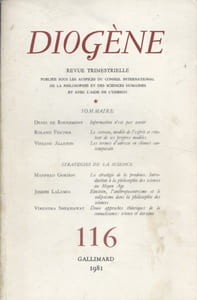 Diogène. Revue trimestrielle. N° 116. Startégies de la science.