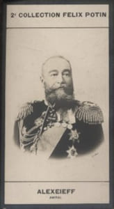 Photographie de la collection Félix Potin (4 x 7,5 cm) représentant : Amiral Alexeieff.