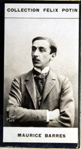 Photographie de la collection F&eacute;lix Potin (4 x 7,5 cm) repr&eacute;sentant : Maurice Barr&egrave;s, &eacute;crivain.. BARRES (Maurice) Photo Eug&egrave;ne Pirou.
