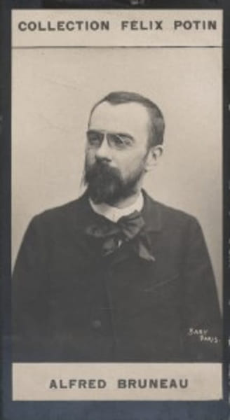 Photographie de la collection F&eacute;lix Potin (4 x 7,5 cm) repr&eacute;sentant : Alfred Bruneau, compositeur de musique.. BRUNEAU (Alfred) Photo Bary.