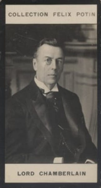 Photographie de la collection F&eacute;lix Potin (4 x 7,5 cm) repr&eacute;sentant : Lord Chamberlain, homme politique anglais.. CHAMBERLAIN Joseph (Lord) 