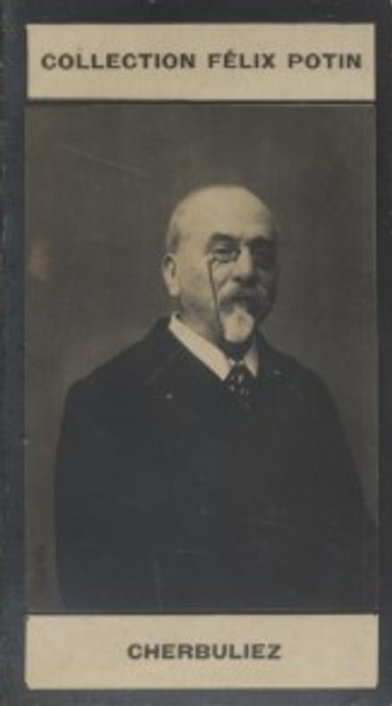 Photographie de la collection Félix Potin (4 x 7,5 cm) représentant : Victor Cherbuliez, homme de lettres.. CHERBULIEZ (Victor) 