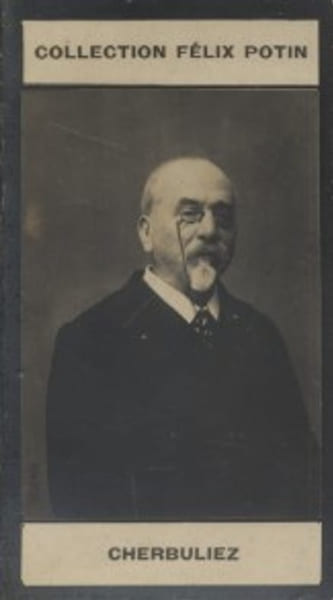 Photographie de la collection F&eacute;lix Potin (4 x 7,5 cm) repr&eacute;sentant : Victor Cherbuliez, homme de lettres.. CHERBULIEZ (Victor) 