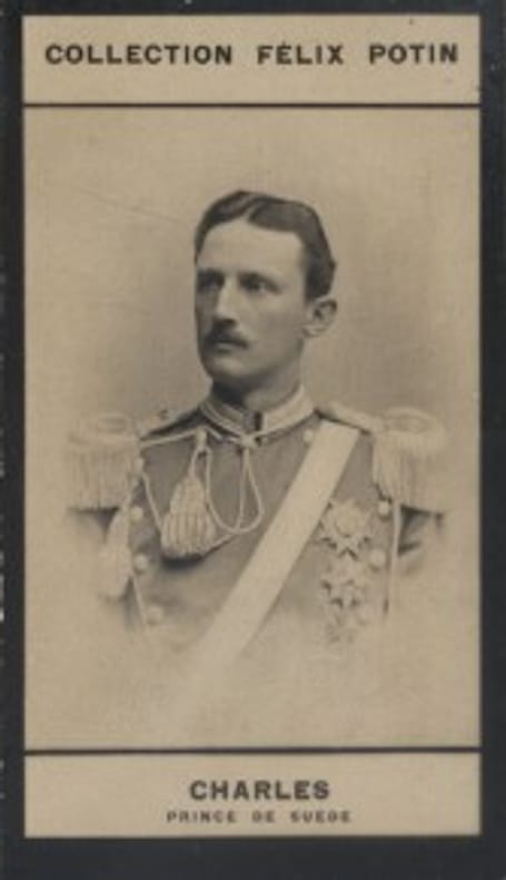 Photographie de la collection Félix Potin (4 x 7,5 cm) représentant : Prince Charles de Suède.. CHARLES - Prince de Suède et Norvège. 