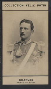 Photographie de la collection Félix Potin (4 x 7,5 cm) représentant : Prince Charles de Suède.