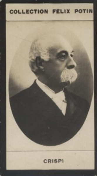 Photographie de la collection F&eacute;lix Potin (4 x 7,5 cm) repr&eacute;sentant : Fran&ccedil;ois Crispi, homme politique italien.. CRISPI (Fran&ccedil;ois) 