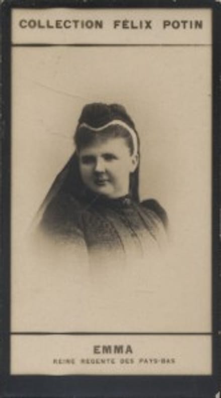 Photographie de la collection Félix Potin (4 x 7,5 cm) représentant : Reine Emma des Pays-Bas.. EMMA (Reine douairière des Pays-Bas) 