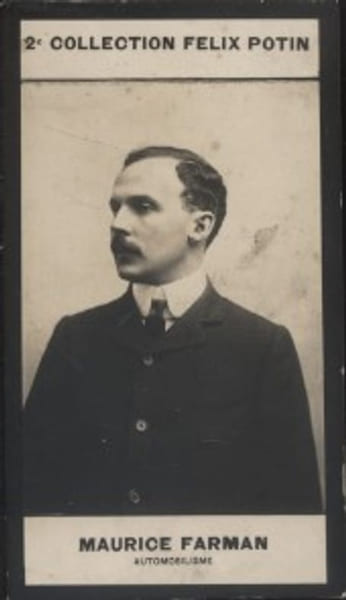 Photographie de la collection F&eacute;lix Potin (4 x 7,5 cm) repr&eacute;sentant : Maurice Farman, cyclisme et automobilisme.. FARMAN (Maurice) - (Photo de la 2e ...