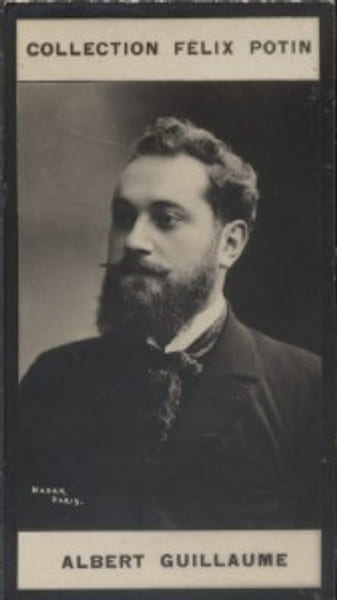Photographie de la collection F&eacute;lix Potin (4 x 7,5 cm) repr&eacute;sentant : Albert Guillaume, peintre et illustrateur.. GUILLAUME (Albert) Photo Nadar.