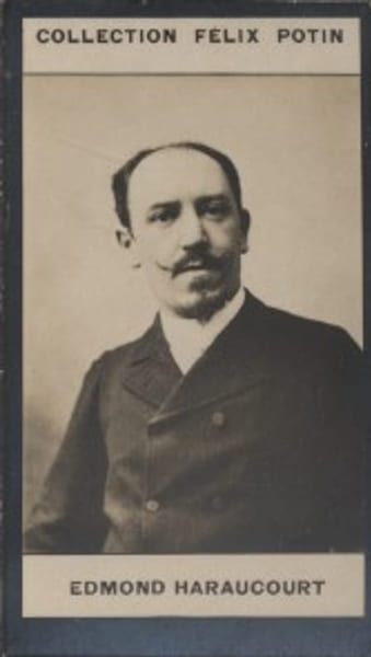 Photographie de la collection F&eacute;lix Potin (4 x 7,5 cm) repr&eacute;sentant : Edmond Haraucourt, homme de lettres.. HARAUCOURT (Edmond) 