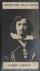 Photographie de la collection Félix Potin (4 x 7,5 cm) représentant : Albert-Lambert (fils), théâtre.