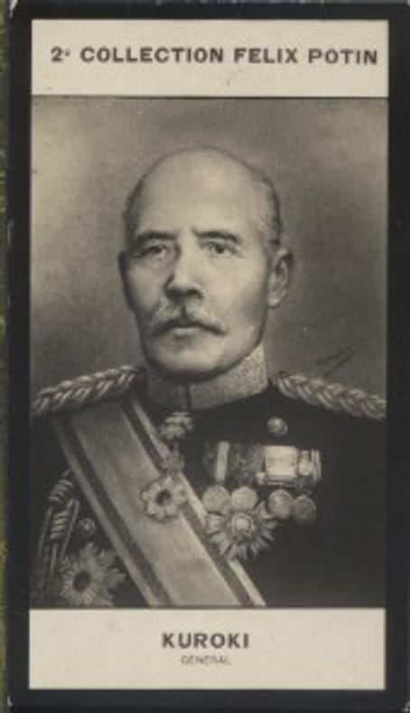 Photographie de la collection Félix Potin (4 x 7,5 cm) représentant : Général Kuroki.. KUROKI (Tamemoto) - (Photo de la 2e collection Félix Potin) 