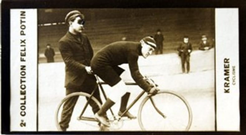 Photographie de la collection F&eacute;lix Potin (4 x 7,5 cm) repr&eacute;sentant : Franck Kramer, coureur cycliste.. KRAMER (Franck) - (Photo de la 2e collection ...