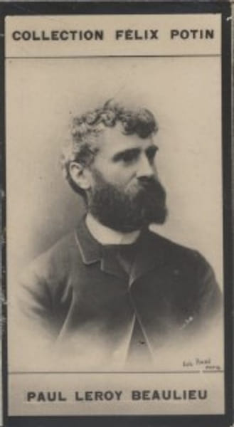 Photographie de la collection F&eacute;lix Potin (4 x 7,5 cm) repr&eacute;sentant : Paul (Anatole) Leroy-Beaulieu.. LEROY-BEAULIEU (Paul) Photo Eug&egrave;ne Pirou.