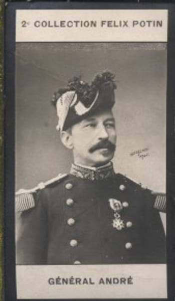Photographie de la collection F&eacute;lix Potin (4 x 7,5 cm) repr&eacute;sentant : Louis-Joseph-Nicolas Andr&eacute;, g&eacute;n&eacute;ral, n&eacute; &agrave; Nuits-Saint-Georges en 1838.. ANDRE ...