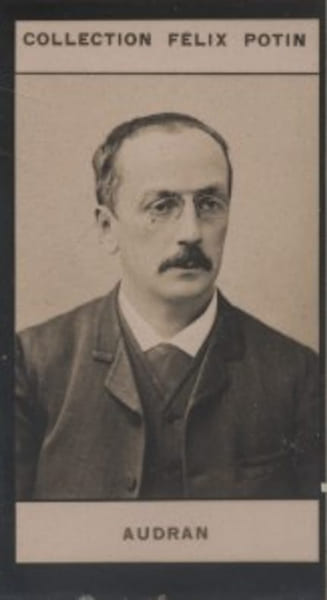 Photographie de la collection F&eacute;lix Potin (4 x 7,5 cm) repr&eacute;sentant : Edmond Audran, compositeur.. AUDRAN (Edmond) 