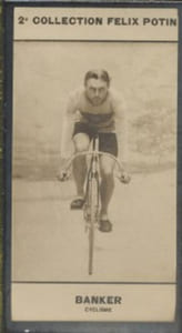 Photographie de la collection Félix Potin (4 x 7,5 cm) représentant : Georges Banker, coureur cycliste.