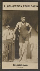 Photographie de la collection Félix Potin (4 x 7,5 cm) représentant : David Billington, champion du monde de natation.